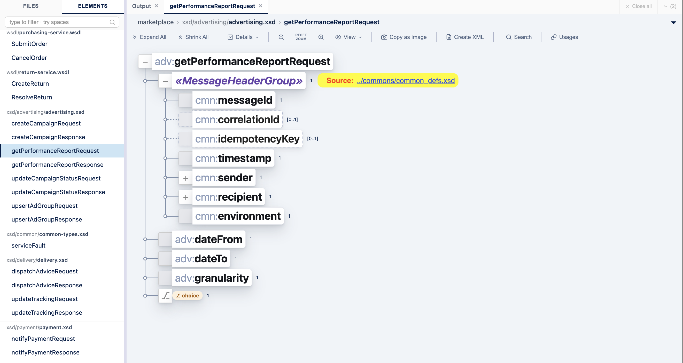 XSDive resolving a multi-file schema into one tree — step 4